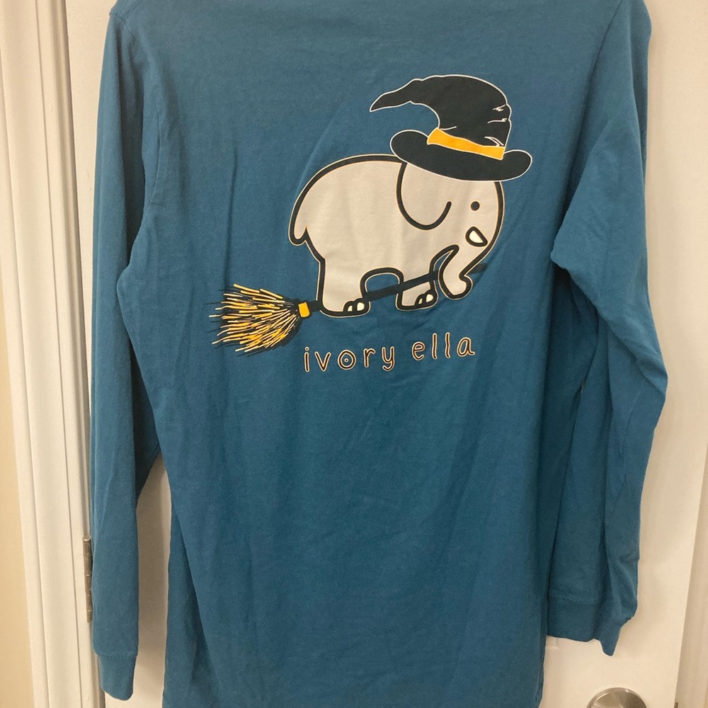 Ivory Ella Blue Long Sleeve Tee with Elephant Graphic